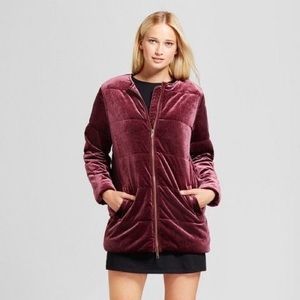 NWOT Who What Wear Maroon Velvet Puffer Coat